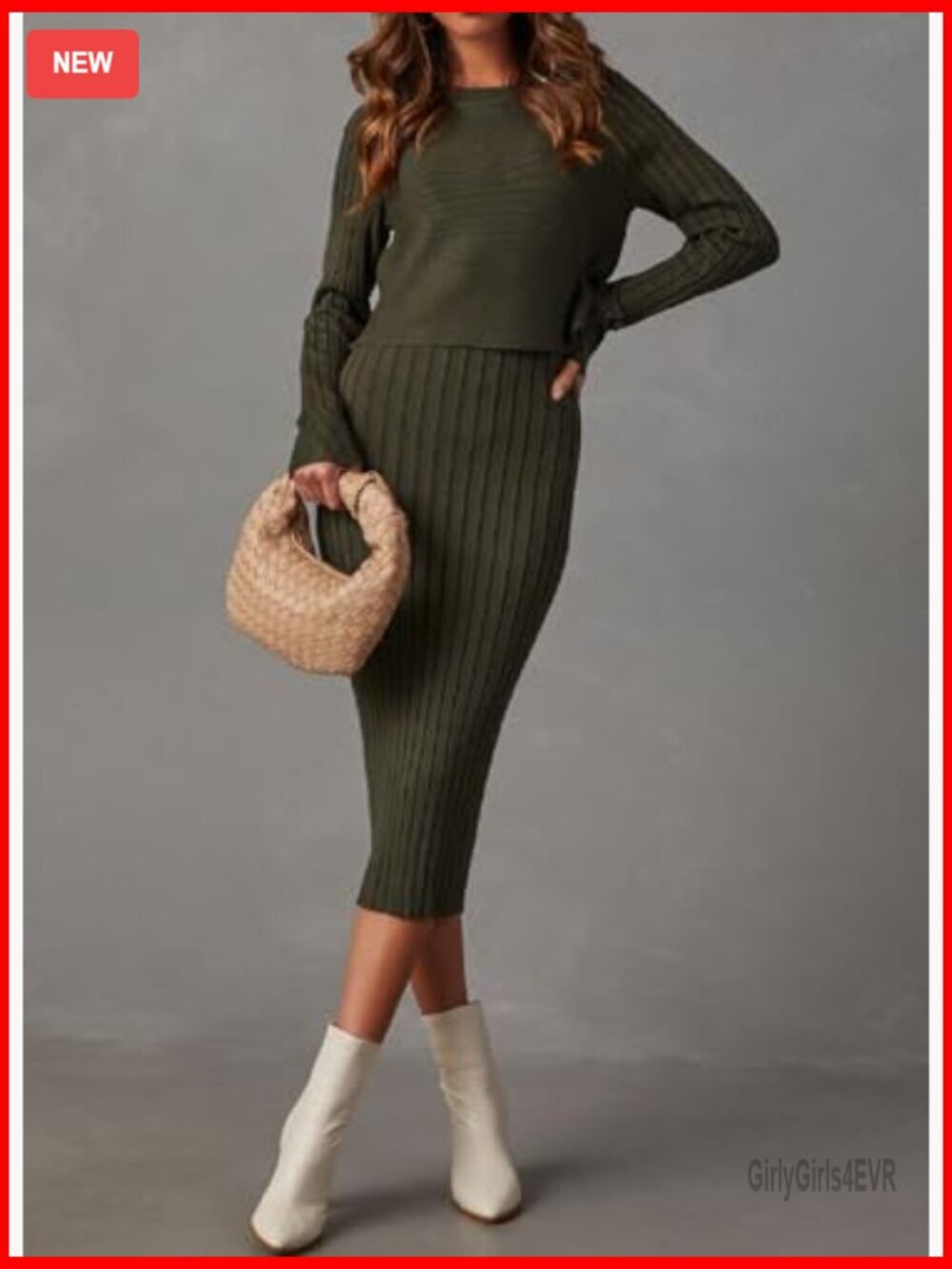 Long Sleeve Crop Top and Tank Bodycon Midi Dress 2-Piece Set - Picture 4 of 7